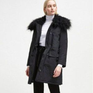 French Connection Black Fur-Trimmed Coat